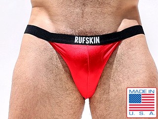 Model in red Rufskin Solomon Shiny Nylon Sport Jockstrap