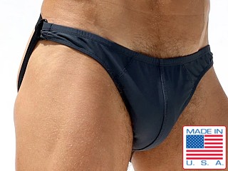 Model in lead grey Rufskin Evans Matte Nylon Sport Jock Thong