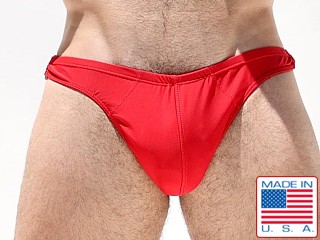 Model in red Rufskin Evans Matte Nylon Sport Jock Thong