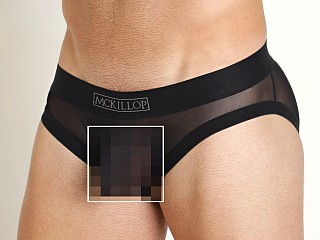 Model in black Mckillop Hoist Bulge Ultra Stretch Mesh Brief