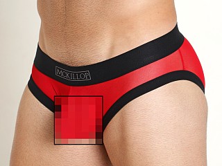 Model in red Mckillop Hoist Bulge Ultra Stretch Mesh Brief