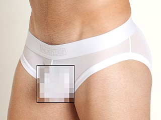 Model in white Mckillop Hoist Bulge Ultra Stretch Mesh Brief