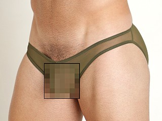 Model in army Mckillop Max Bulge Ultra Stretch Mesh Bikini With C-Ring