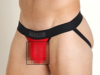 Model in red Mckillop Max Bulge Ultra Stretch Mesh Jock 2.0 With C-Ring