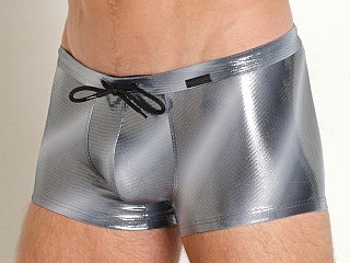 Model in silver Manstore Beach Club Micro Swim Trunk