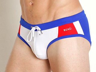 Model in white BCNU XLR8 Swim Brief