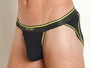 Model in black beauty w/sulphur spring 2xist Speed Dri Lightning Sport Brief Black Beauty W/Sulphur Spr