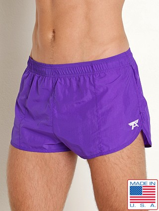 Model in purple LASC Quick-Dry Cabana Swim Shorts