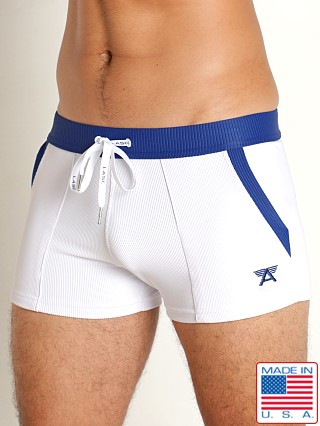 Model in white/denim LASC FlexRib Swim Trunk White