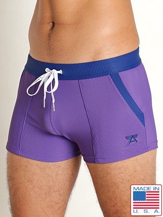 Model in purple/denim LASC FlexRib Swim Trunk Purple