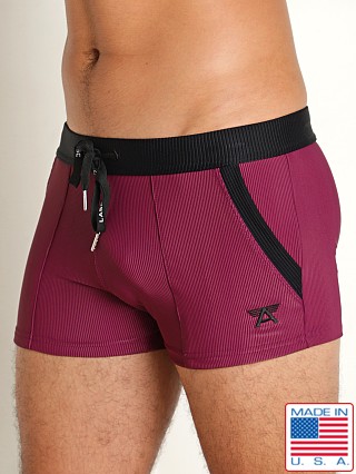 Model in wine/black LASC FlexRib Swim Trunk Wine