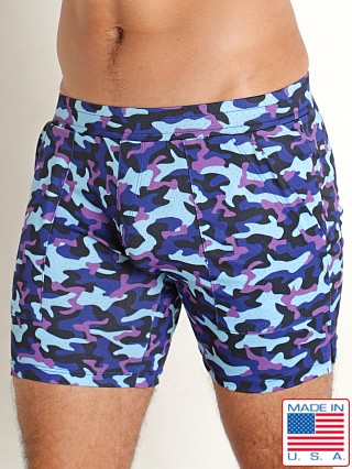 Model in marine camo LASC Perforated Jersey 6" Shorts