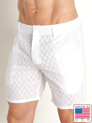 Model in ivory LASC Breezy Cotton Jacquard 6" Shorts