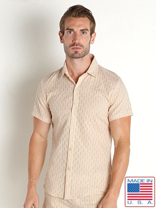 Model in natural LASC Breezy Cotton Jacquard Button Front Shirt