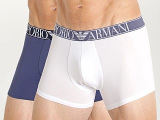 Model in white/ denim Emporio Armani Endurance Trunk 2-Pack